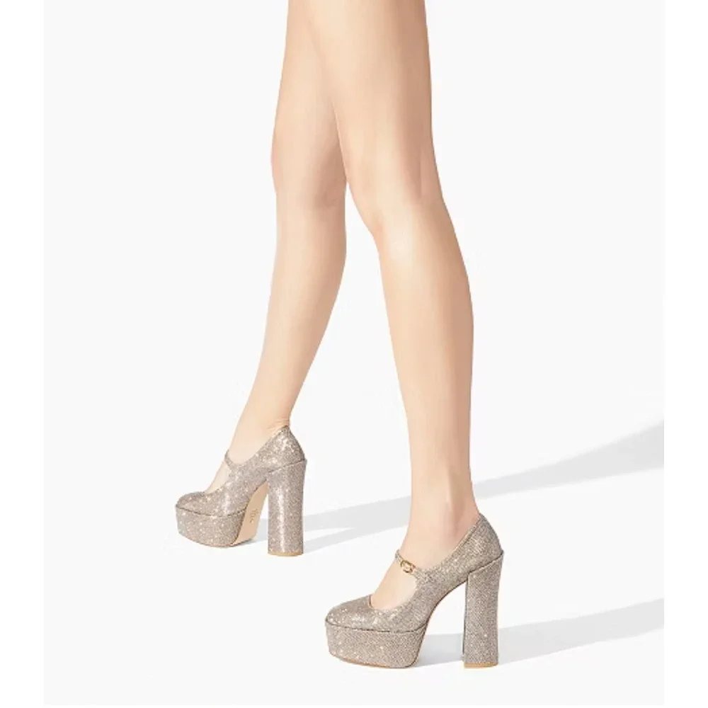 Stuart Weitzman Skyhigh 145 Mary Jane Platform Heels US 9.5 Beige Metallic NWOB